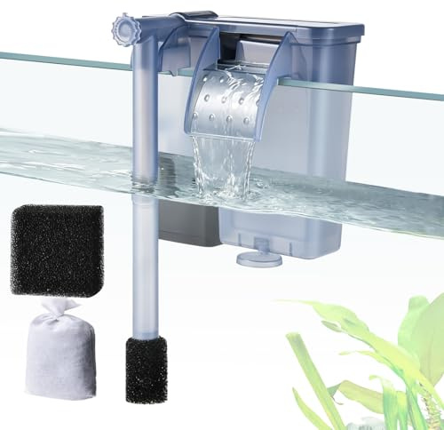 VILLNO 5W Hang on Aquarium Filter: Ultra Quiet 470LPH Fish Tank Filter with Filter Sponge and Activated Carbon, Adjustable Waterfall Filter for 20-70L Fish Tank