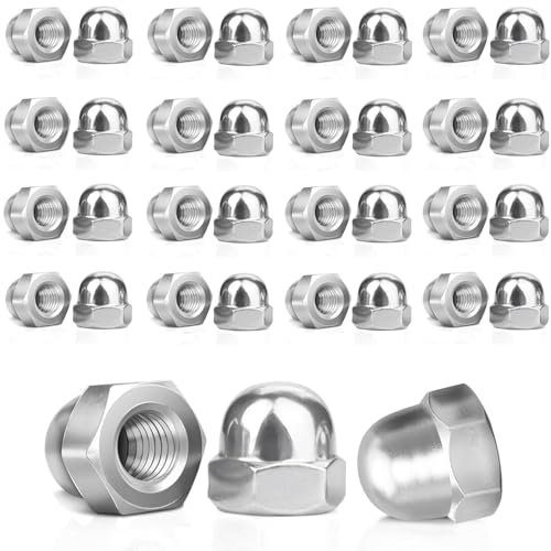 qingmeng 40 tuercas de sombrerería M8 de acero inoxidable, DIN 1587 de alta forma, tuercas hexagonales A2 V2A para tornillos, varillas roscadas