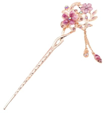 Varilla de pelo china de metal vintage para el pelo, palillos japoneses, flores, palillos de ópalo, pasador para el pelo, accesorio para el cabello (morado)