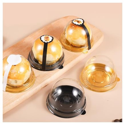 Cajas para tartas de 6,8 cm, 50 recipientes redondos de plástico negro y amarillo con tapas selladas, grado alimenticio, resistente a la humedad y al polvo, para bodas, fiestas y uso doméstico