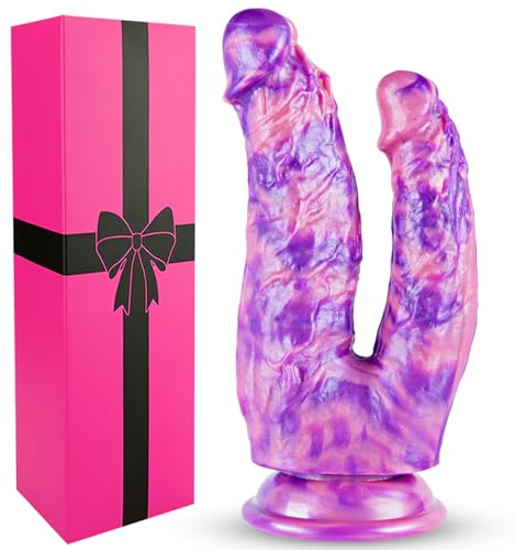 8 Soft Silicone Double Headed Monster Dildo with Suction Cup, 7 Realistic Colorful Double Sided Head Dildo for Beginners, 6 Small Fantasy Pink Purple Dildos with Curved Shaft for G-spot Anal Play