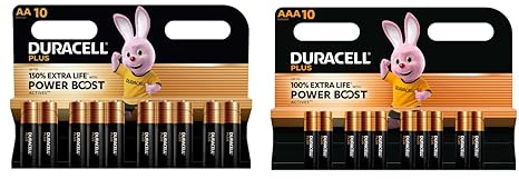 20X Piles Duracell AA + AAA Plus Power Boost (1 Blister de 10 Piles AA 150% Plus Longue + 1 Blister de 10 Piles AAA 100% Plus Longue) 20 Piles (LR6/MN1500 + LR03/MN2400)