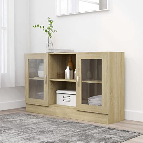 Qnhdfrt Vitrinenschrank in Sonoma-Eiche 120x30,5x70 cm Holzwerkstoff mit Glas Türen für Wohnzimmer Sideboard Aufbewahrung Stauraum