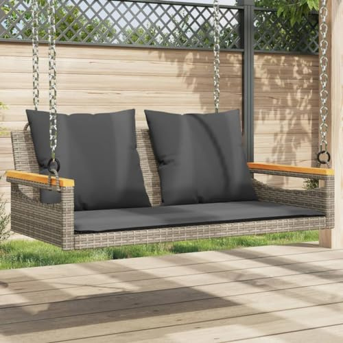 Qnhdfrt Gartenbank Grau mit Kissen 109x62x40 cm PE Rattan Schaukelbank Outdoor für Balkon Garten Terrasse