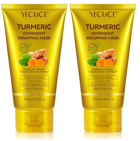 P-Beauty 2 x nattmask ansikte med retinol, vitamin C gurkmeja & kollagen – turmeric Overnight wrapping Mask 75 ml – anti-aging och fukt – Peel-Off Spa Mask för strålande hud – hudvård mask