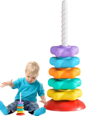 Zahoken Stacking Toy, Rainbow Spin Tower, Star Stacking Ring Early Learning Spinner Stacker Toys for Over 6 Months Old Kids
