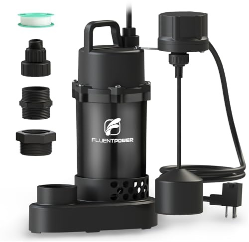 FLUENTPOWER Submersible Sump Pump 3/4HP 3500GPH, with Piggy-back Vertical Float Switch and 10' Cord, Portable Electric Cast Aluminum Sump/Sewage Pump for Basement Pool Garden Pond Basin, Black