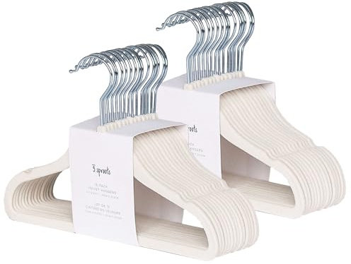 3 Sprouts Velvet Baby Hangers - Non-Slip Hangers for Infant and Toddler Clothes - Slim Space-Saving Design with Nordic Colors for Nursery - 30 Pack - Cream