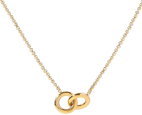 Kritz Collana Donna Anelli intrecciati Placcata Oro o Argento e Acciaio inossidabile - Collane Pendenti Due Cerchi incastrati Amore Amicizia y Catena regolabile - Gioielli Regalo Ragazze (Oro)