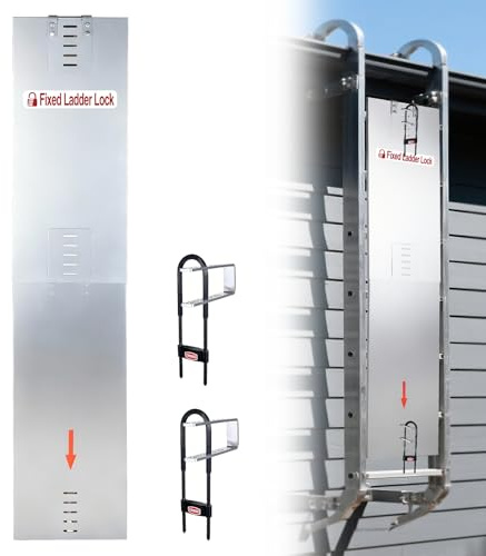 Upgraded Anti-Climb Fixed Ladder Safety Guard — 2-Section Covers 38-75 Ladder with 2 Locking Mechanism for Roof Hatches and Outdoor Access