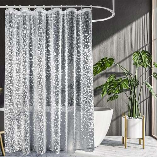 Duschgardin med 3D-stensmönster 180 x 200 cm, antimögel, vattentätt PEVA-material med 12 gratis duschringar för badrum, dusch och badkar, transparent design