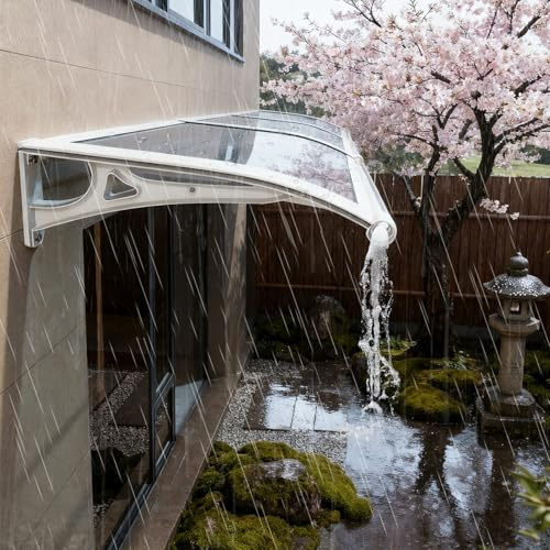 qodxcrfv Tejadillo de Protección Exterior Sólido, Marquesina de Aluminio y Policarbonato 2.5mm, Resistente a Viento Fuerte 12 y Granizo, 150kg Carga, para Puerta Trasera o Piscina(120×200cm)