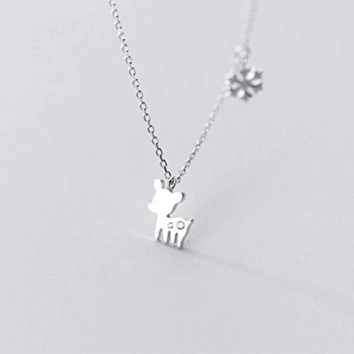 LYGBAOFUL S925 Silverhalsband Kvinnors Korea Färskt sött litet djur Rådjur Snöflinga Diamant nyckelbenskedja Kedja SmyckenS925 Silverhalsband