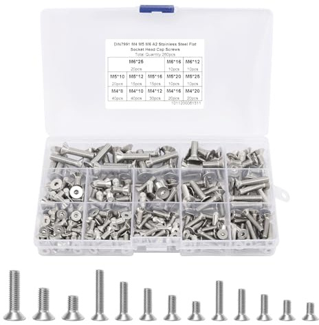 Gyism 260 Stück 304 Edelstahlschrauben Set, Innensechskant Senkkopfschrauben Set M4/M5/M6, Edelstahl Flachschrauben für Metrische Maschine, 3D-Drucker, Elektronische Produkte
