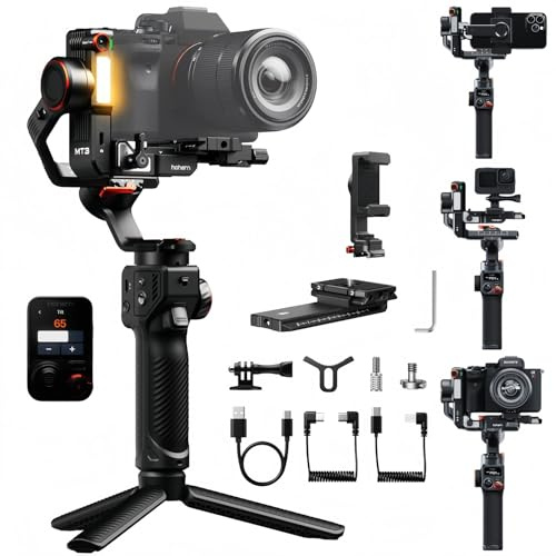 Hohem iSteady MT3 Pro Stabilizzatore Gimbal per fotocamere Sony Canon Fujifilm Nikon Lumix, Action Cam e Smartphone, 3 Assi con Tracking IA con Telecomando Live Feed Rimovibile, Carico Utile 2,5kg
