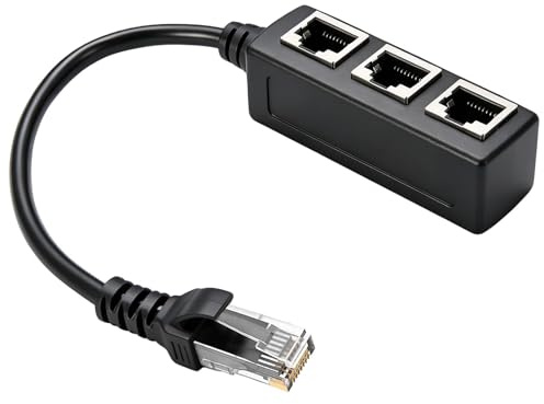 Ethernet Splitter 1 Macho a 3 Hembras, Duplicador RJ45, Conector de Red Triple, Adaptador Ethernet Compatible con Cat5/5e/6/7, Ideal para Router, TV, PC, Oficina y Hogar