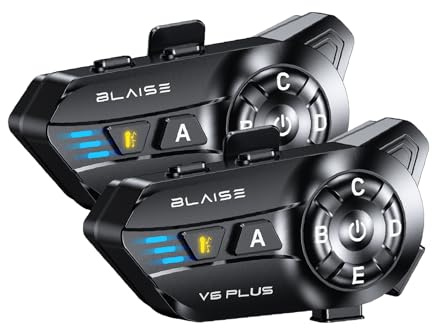 BLAISE V6 Plus Intercom Moto Duo pour 2 Casques, 40mm Haut-Parleur | Bluetooth Casque Moto Communication Système, Réduction de Bruit, Partage de Musique, Étanchéité IPX6, Appairage Universel
