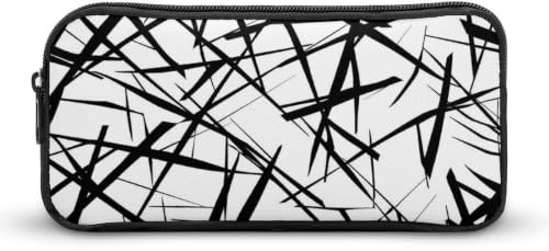 Estuche para lápices con líneas desordenadas en blanco y negro, bolsa de pa