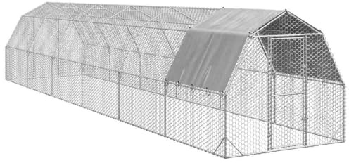 YunCangg hönshus med tak 2,5 x 12 x 2,25 m galvaniserat stål frigående pip inhägnad smådjursbur stallboende med dörr och skydd