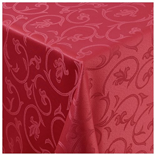 Tischdecke Stoff Damast Barock Jacquard Ranken Design mit Saum eckig 130x220 cm Wein-Rot