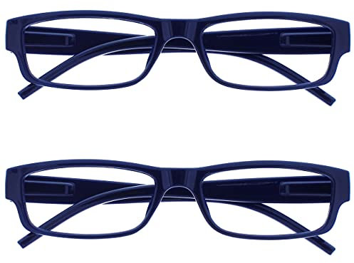 OPULIZE Ace Gafas De Lectura Azul Negro Ligero Cómodo Lectores Valor Pack 2 Hombres Mujeres RR32-3 +2,00