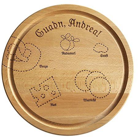 SNEG-DE Brotzeitteller rund mit bayrischem Motiv (Vesperteller) | Guadn | urig | bayrisch | bayerisch | Brotzeit | persönliche Gravur möglich (mit Personalisierung)