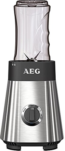 AEG MiniMixer SB 2900 Standmixer / 1x 600 ml und 2x 300 ml Tritan-Flaschen / Kühlakku / 500 ml Zerkleinerer / 4-Klingen Messer / Drehregler / 2 Geschwindigkeitsstufen / Pulse-Taste / Edelstahl