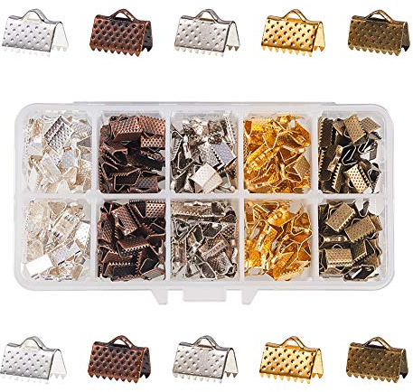 PH PandaHall 400Pcs Bandklemmen 5 Farben Loom Bänder Verschlüsse Band Armband Lesezeichen Prise Crimp Clamp End Erkenntnisse Kabel Enden Verschlussklemmen Verschluss Crimp Lederenden, 10x7x5mm