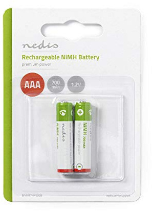 Nedis Lot de 2 Piles AAA Rechargeables Ni-MH 1,2 V 700 mAh