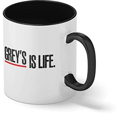 Grey's Is Life Grey's Anatomy Fun Logo Fan Merchandise Schwarze Innenseite mit passendem Henkelbecher Mug| Lustige Neuheitstassen für Kaffee-Tee 312ml