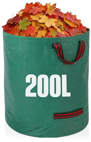 GroundMaster Round Heavy-duty Garden Waste Bags – 200L Woven Polypropylene Garden Sack – Waterproof Reinforced Extra-strong Waste Bags with Handle – Ideal for Leaves, Rubble, and Soil (Pack of 2)