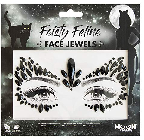 Moon Terror Face Jewels, Lebhafte Katze, Festival-Gesichts- und Körperschmuck, SFX, Kristall-Make-up-Augen-Glitzeraufkleber, temporäre Tattoo-Juwelen, Make-up mit Spezialeffekten (Rot, Mittel)