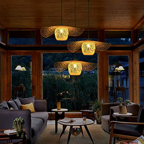 COCOL E27 Lampe Deckenlampe Retro Lampen Kreative Licht Handgewebte Bambus Lampenschirm Hängelampe Hängend Leuchte Restaurant Deckenleuchte Wohnzimmer Küche Café Dekorative Pendelleuchte,85cm