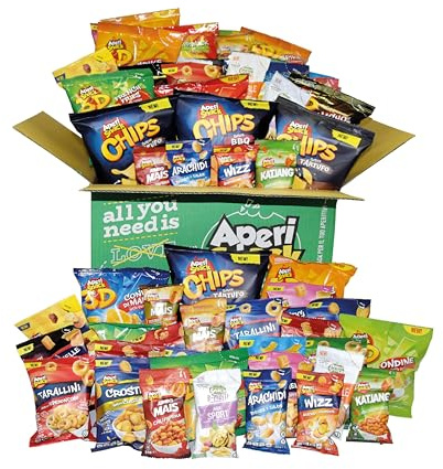 APERIBOX 60 - AP18.001.04 - Scatola regalo con Snack salati, patatine, frutta secca e tanti stuzzichini, Box super variegata per un aperitivo in compagnia o gadget compleanno bambini