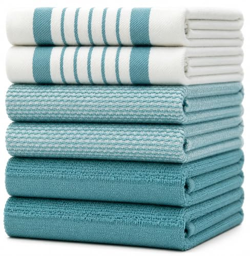 Asciugamani da cucina di alta qualità (50,8 x 71,1 cm, 6 pezzi) - Grandi asciugamani da cucina in cotone - Asciugamano piatto e in spugna - Set di strofinacci altamente assorbenti con passante per