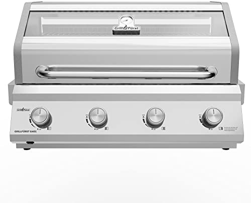 Grillfürst Gasgrill G401G - 4-Brenner Edelstahl, Einbau Gasgrill mit Sichtscheibe, Outdoorküchen Grill mit doppelwandigem Deckel und Gusseisen-Rosten, Built In Modell