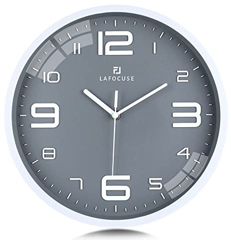 Lafocuse 30cm Orologio da Parete Grigio Silenzioso Moderno, Grande Numeri 3D Facile da Leggere, Orologio da Cucina senza Ticchettio per Camera da Letto Soggiorno Ufficio
