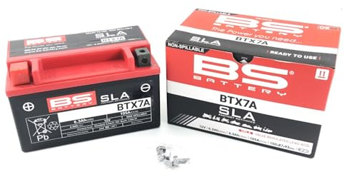 Motorradbatterie BS SLA BTX7A (YTX7A-BS) AGM - wartungsfrei - 12V 6Ah - Maße: 150 x 87 x 93 mm kompatibel mit KYMCO JR 100