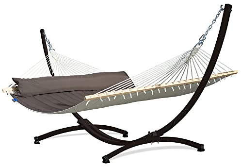 Potenza Outdoor Hängematte mit Gestell für 2 Personen I Catargo - Baumwolle Doppelhängematte XXL 220x160, 220kg I Hängemattengestell 220kg, wetterfest… (Braun, Gestell Braun)