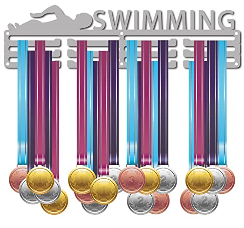 CREATCABIN Medaillenhalter Sport Jeder Kleine Schritt Zählt Start Awards Display Ständer Wand Rack Mount Aufhänger Dekor Für Champions Home Abzeichen 3 Sprossen 60 Medaillen 15.7x4.1 Zoll