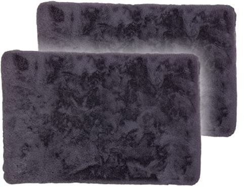 Flauschiger Badezimmerteppich waschbar - Anthrazit 2er Set 40 x 60 cm | Weiche Badematte rutschfest Badewannenmatte Badezimmer Duschmatte Badematte nimmt Feuchtigkeit auf Fußbodenheizung geeignet