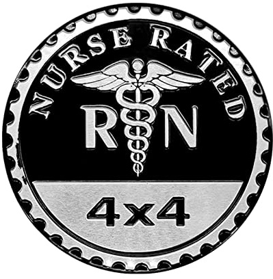 RN Nurse Badge Rated Car Emblem, 4 x 4 Metal Automotive Badge 3D Metal Car Badges Emblems Round Emblem Decals Car Badge Decals Stickers Compatible with Jeep Wrangler Vehicles Trucks SUV
