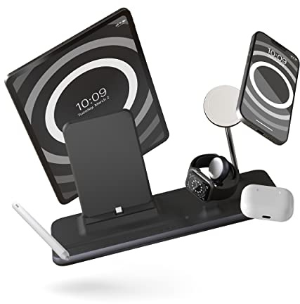 Zens 4-in-1 iPad + MagSafe Wireless Charging Station – Fast Charge for iPhone 12 & Up, Adjustable USB-C for iPad, Apple Watch Charger, 5W for AirPods, Apple Pencil Holder, Includes 45W Adapter