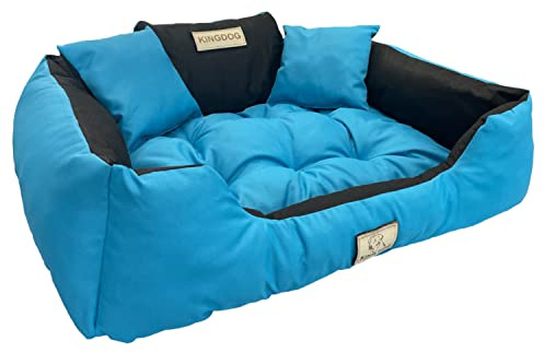 KINGDOG Hunde- und Katzenbett mit Zwei Kissen Hundekissen Hundekorb Haustierbett Waschbar Wasserdichtes PVC-Material (XXL 130 x 105cm, Blau)