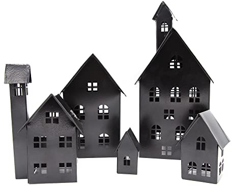UNUS Lot de 5 Maisons décoratives en métal pour Jardin, terrasse, Balcon, Maison (Noir)