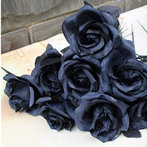 OUKEYI 8xkünstliche Rosen, kein Verblassen, schwarze Rosen, einzelner Stiel, künstliche Seidenblumen, realistische Blütenblume, für DIY, Heimbüro, Hochzeitsstrauß, Halloween-Dekoration (schwarz)