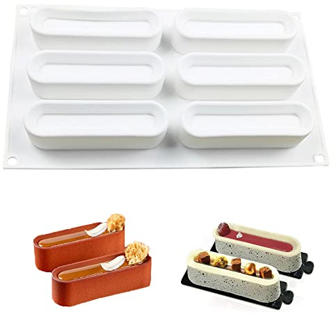 YJFY Lange Streifen Mousse Silikonform Handseife Silikon Formen Gebackene diy französische Dessertform Antihaft Silikon MuffinformHitzebeständig Lebensmittelecht Geburtstagsparty (Weiß, 6 Löcher)