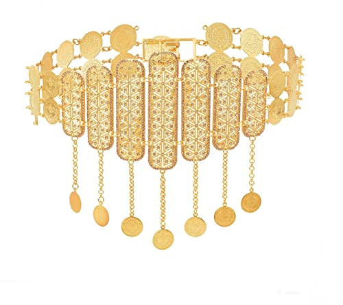 AMDXD Bauch Ketten, Münze Quaste Anhänger Körperkette Intim Gold Taillenkettengürtel Body Link Gürtel für Jeanskleider