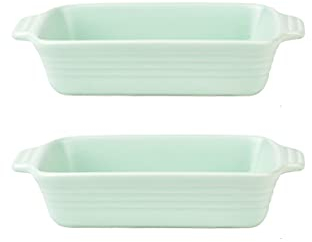 Keramik bakformar, keramiska fat, bakverk, lasagneform stor djup, keramisk bakning set om 2, rektangulära bakformar, ugnsform, serveringsform for tapas, gryta, rostning, blå, M (Color : gr�n, Size :