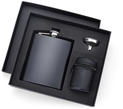 JWDREAMWAY Hip Flask for Liquor for Men,7 OZ Stainless Steel Leakproof Wine Drinking Flask with Funnel Wine Glass and Never-Lose Metal Cap,Portable Flagon for Outdoor,Great Gifts for Wedding Groomsman